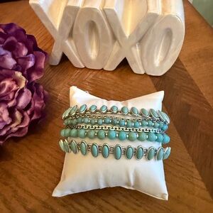 Lucky Brand Multi Strands of Turquoise and Silver Bracelet